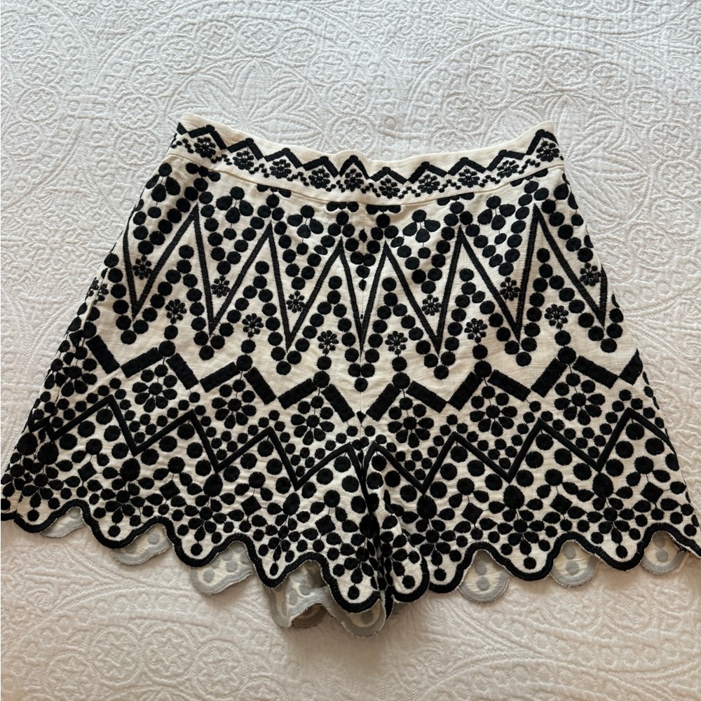 Zara High Waist Black and White Geometric Shorts